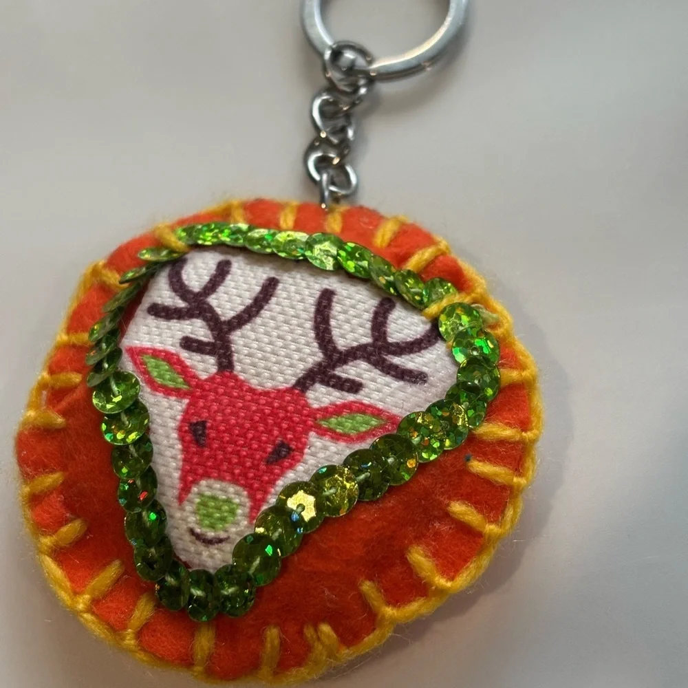 Festive Reindeer Keychain with Sequins